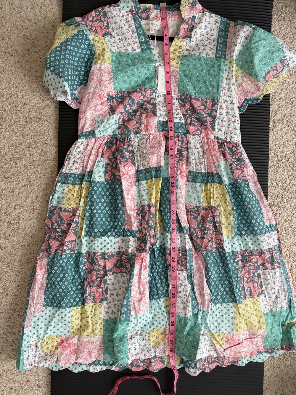 Simply Southern NWT Patchwork Floral Short Sleeve Dress — Pink, Green & Yellow - Picture 6 of 7